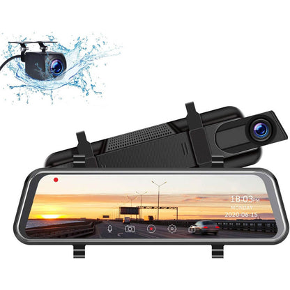 2.5K Mirror Dash Cam Car,10 in Rear View Mirror Camera Night Vision Full Touch Screen Waterproof Reverse Backup Camera,Dual Dash Camera Front and Rear Parking Assist,Loop Recording, G - Sensor - AMGUR