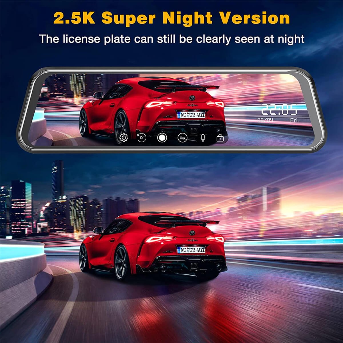 2.5K Mirror Dash Cam Car,10 in Rear View Mirror Camera Night Vision Full Touch Screen Waterproof Reverse Backup Camera,Dual Dash Camera Front and Rear Parking Assist,Loop Recording, G - Sensor - AMGUR