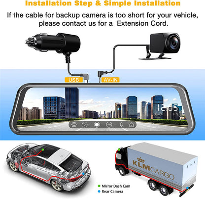 2.5K Mirror Dash Cam Car,10 in Rear View Mirror Camera Night Vision Full Touch Screen Waterproof Reverse Backup Camera,Dual Dash Camera Front and Rear Parking Assist,Loop Recording, G - Sensor - AMGUR