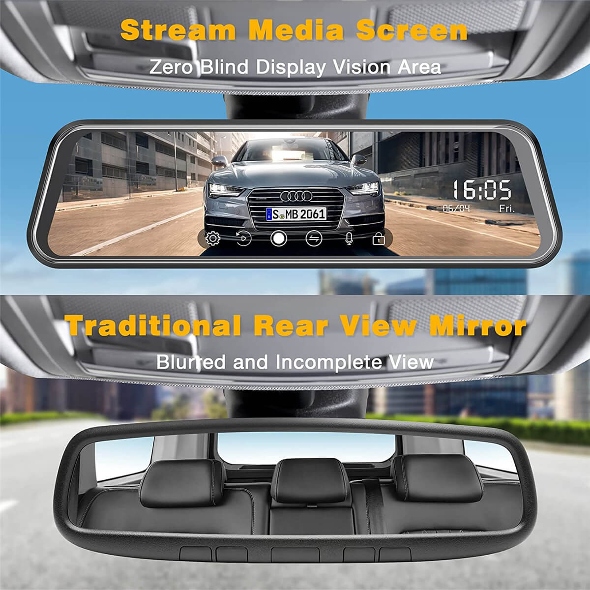 2.5K Mirror Dash Cam Car,10 in Rear View Mirror Camera Night Vision Full Touch Screen Waterproof Reverse Backup Camera,Dual Dash Camera Front and Rear Parking Assist,Loop Recording, G - Sensor - AMGUR