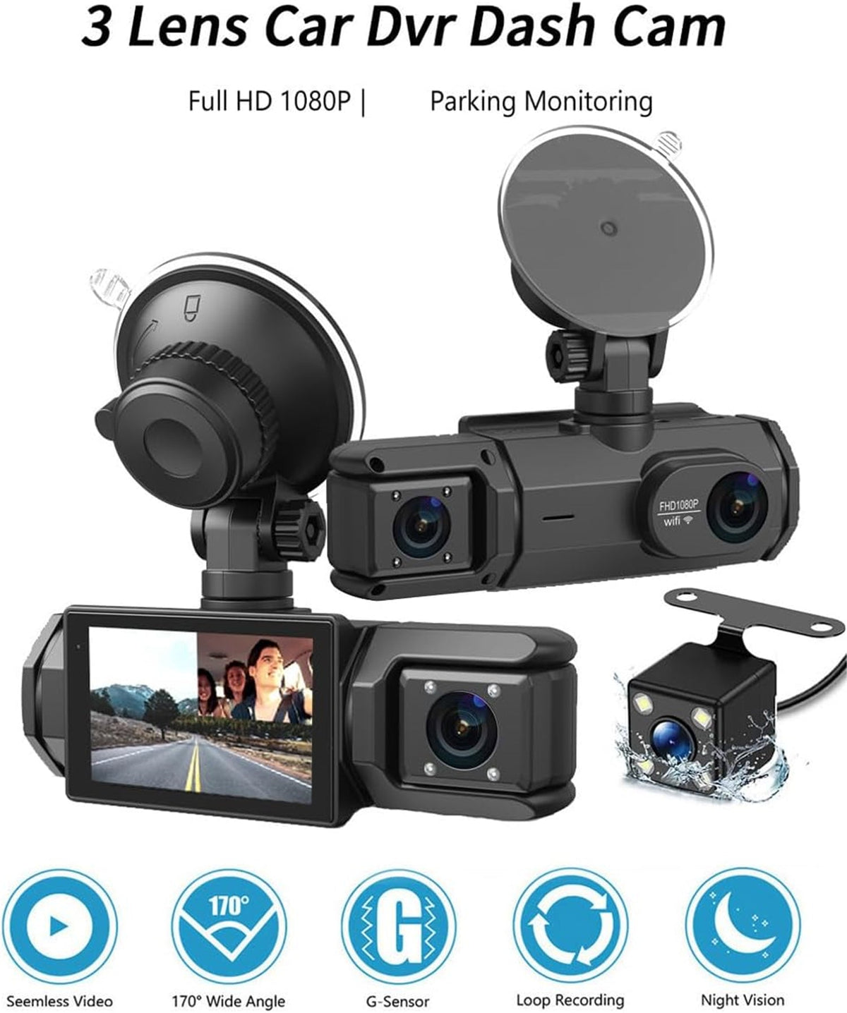 Car Dash Cam HD 1080p Car DVR Vehicle Backup Camera Video Recorder Dash Camera with G - Sensor Loop Recording Parking Mode - AMGUR