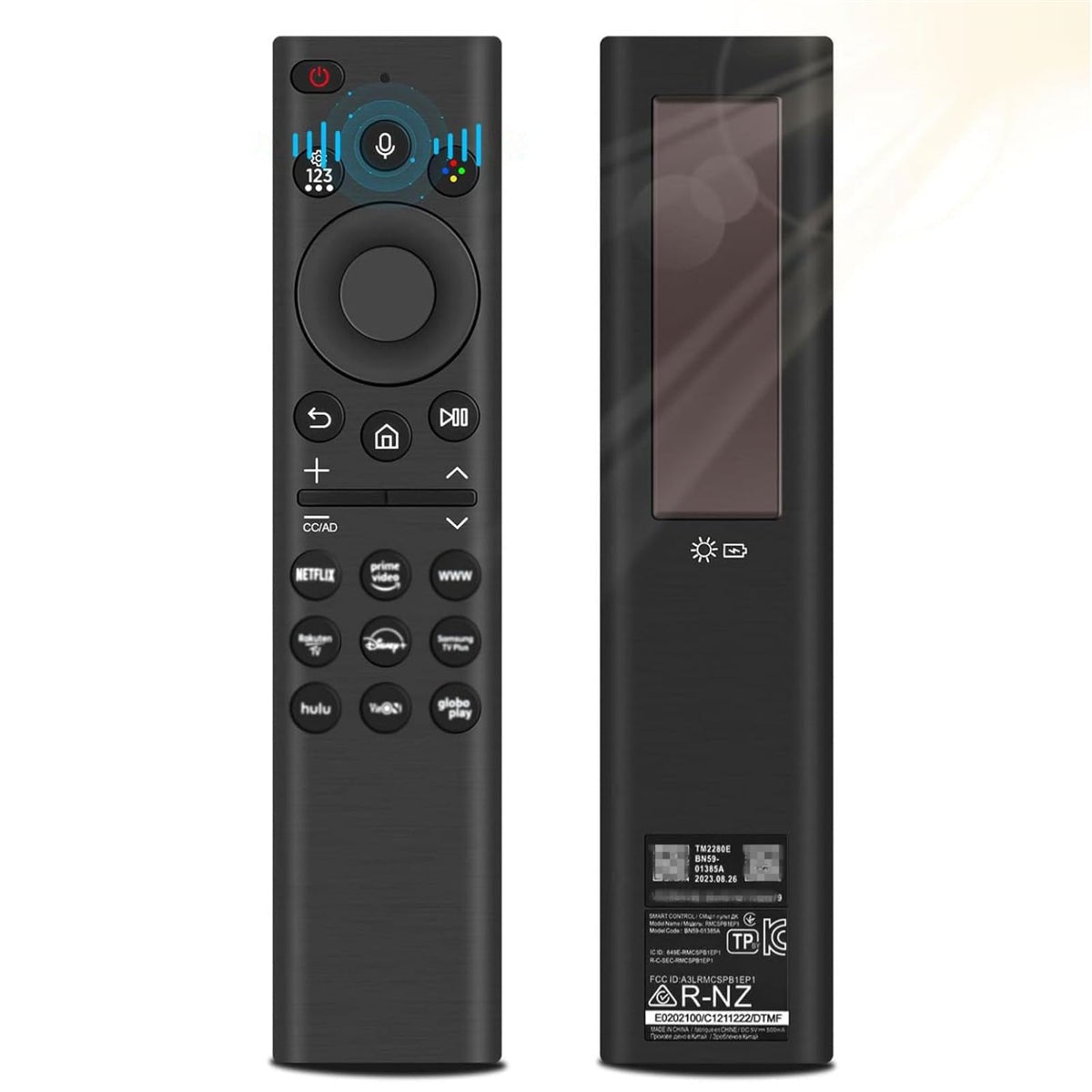 Premium Design Eco Solar Charger TV Remote Control for Samsung Smart TVs Neo QLED, The Frame and Crystal UHD Series 4K TV Remote with Voice Control - AMGUR