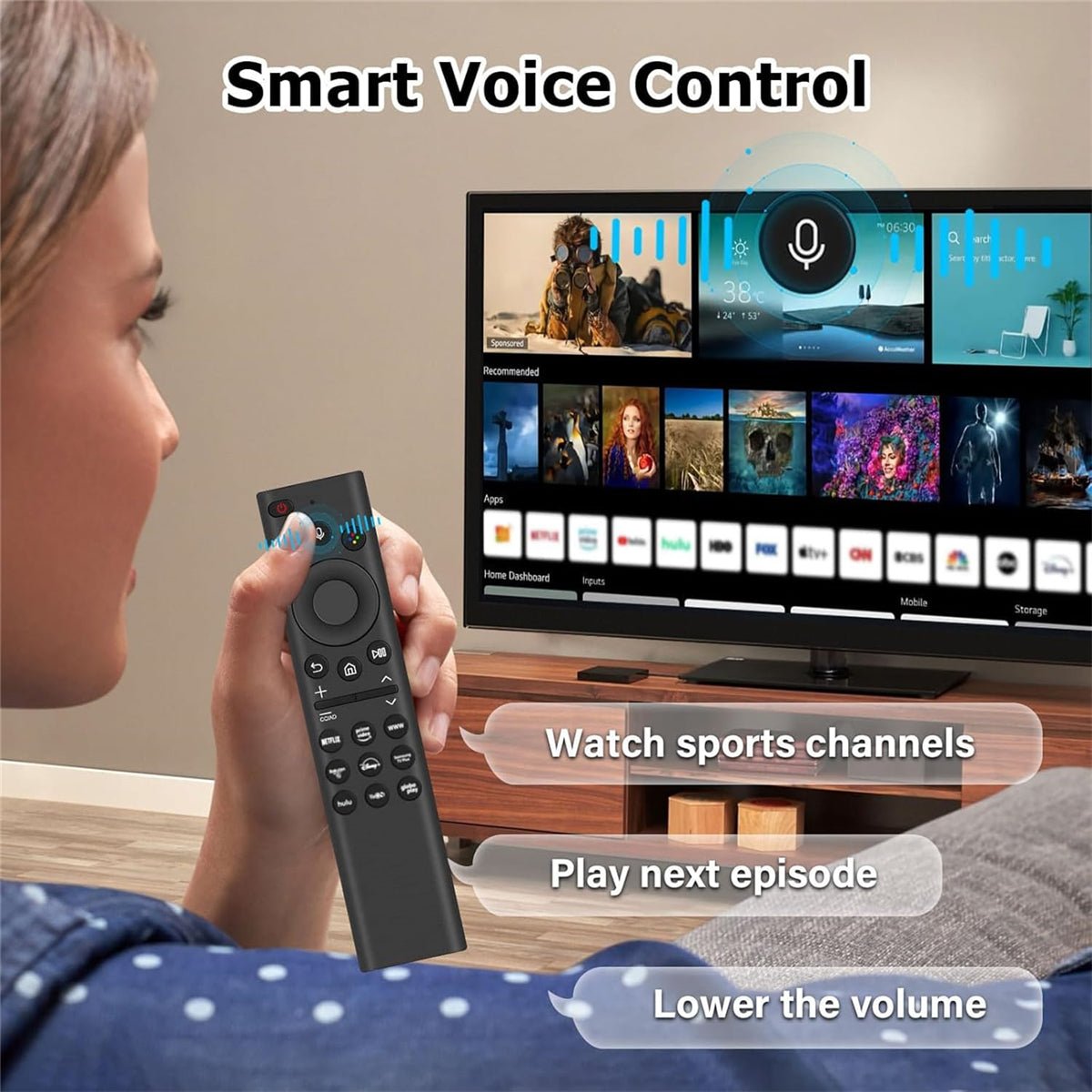 Premium Design Eco Solar Charger TV Remote Control for Samsung Smart TVs Neo QLED, The Frame and Crystal UHD Series 4K TV Remote with Voice Control - AMGUR