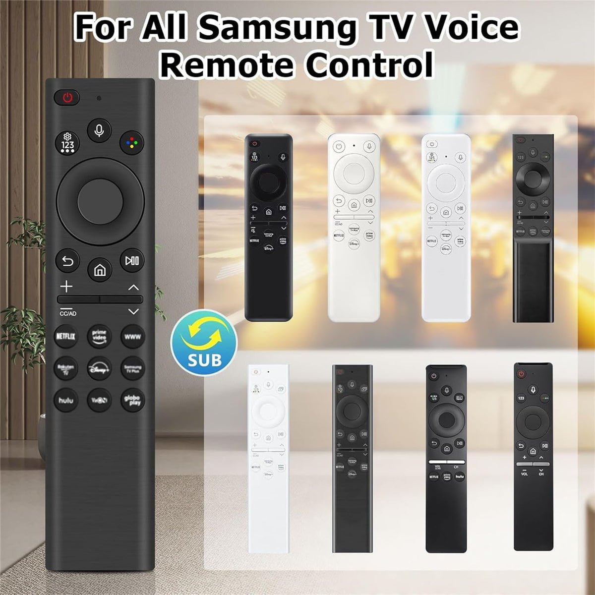 Premium Design Eco Solar Charger TV Remote Control for Samsung Smart TVs Neo QLED, The Frame and Crystal UHD Series 4K TV Remote with Voice Control - AMGUR