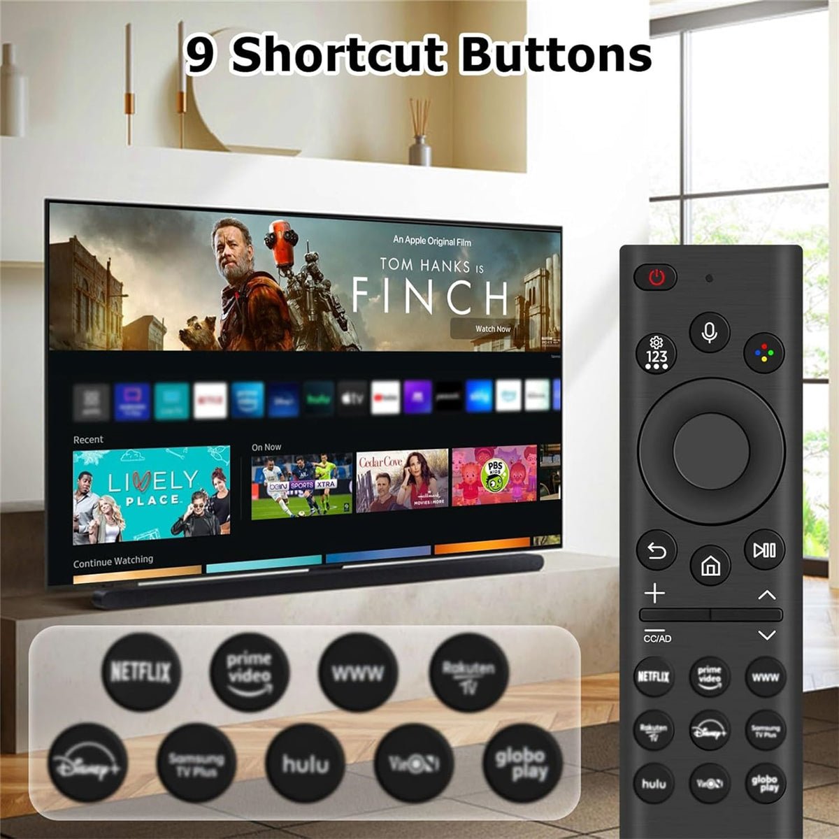 Premium Design Eco Solar Charger TV Remote Control for Samsung Smart TVs Neo QLED, The Frame and Crystal UHD Series 4K TV Remote with Voice Control - AMGUR