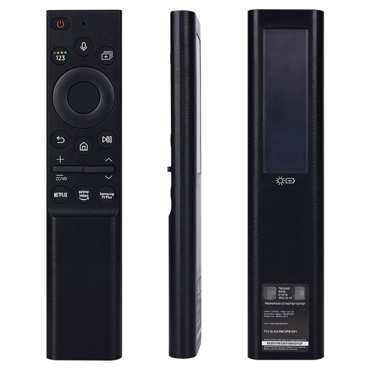Premium Design Eco Solar Charger TV Remote Control for Samsung Smart TVs Neo QLED, The Frame and Crystal UHD Series 4K TV Remote with Voice Control (BN59 - 01357A) - AMGUR