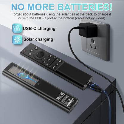 Premium Design Eco Solar Charger TV Remote Control for Samsung Smart TVs Neo QLED, The Frame and Crystal UHD Series 4K TV Remote with Voice Control (BN59 - 01357A) - AMGUR