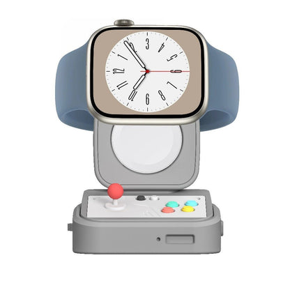 Retro Arcade Game Console Charging Stand Compatible with Apple Watch Series 10/9/8/7/6/5/4/3/2/1/SE/Ultra, Soft Silicone Desktop Charger Dock Cradle with Cord Slot, Nightstand Mode Support - AMGUR