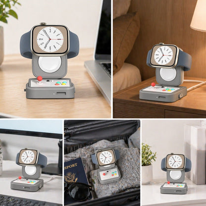 Retro Arcade Game Console Charging Stand Compatible with Apple Watch Series 10/9/8/7/6/5/4/3/2/1/SE/Ultra, Soft Silicone Desktop Charger Dock Cradle with Cord Slot, Nightstand Mode Support - AMGUR