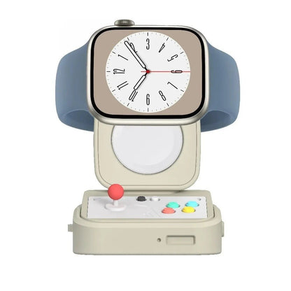 Retro Arcade Game Console Charging Stand Compatible with Apple Watch Series 10/9/8/7/6/5/4/3/2/1/SE/Ultra, Soft Silicone Desktop Charger Dock Cradle with Cord Slot, Nightstand Mode Support - AMGUR