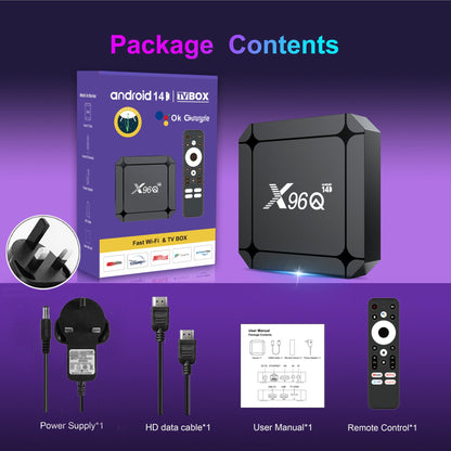 Smart TV Box Android 14 TV BOX X96Q RK3518 Quad Core Android TV Box Support 4K WIFI6 - AMGUR