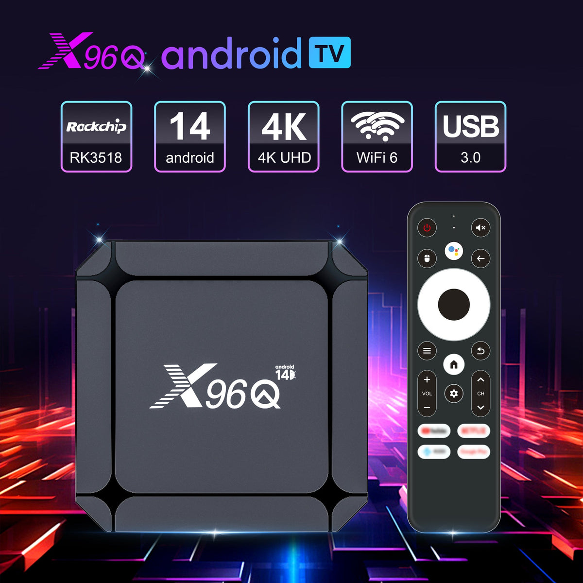 Smart TV Box Android 14 TV BOX X96Q RK3518 Quad Core Android TV Box Support 4K WIFI6 - AMGUR