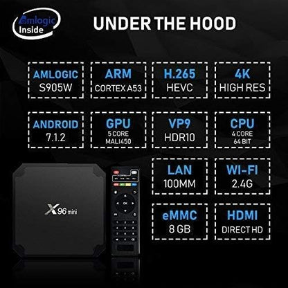 X96 Mini Android 7.1 TV BOX 1GB 8GB AMLOGIC S905W QUAD CORE SUPPORT 2.4G WIFI H.265 X96MINI MEDIA PLAYER - B0787GMDQ4 - AMGUR