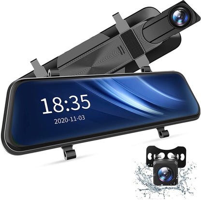 2.5K Mirror Dash Cam Voice Control, Dual Dash Cam with 10" Touch Screen, Rear View Mirror Camera, Waterproof Backup Camera, Parking Assist, Smart Parking Mode, Loop Recording, G - Sensor - B08KY4FNPJ - AMGUR
